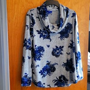 Apt. 9 Blue Grey Floral Cowl Neck Light Sweater